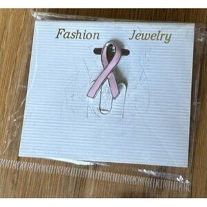 2 Pink enamel ribbon Pins October Support for breast cancer